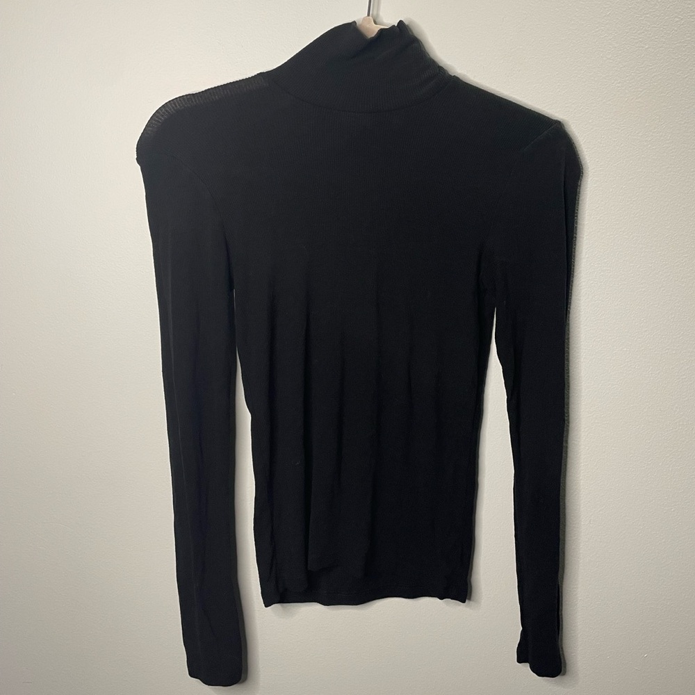 Aritzia Wilfred Black Ribbed Long Sleeve Mockneck Top Minimalist Capsule